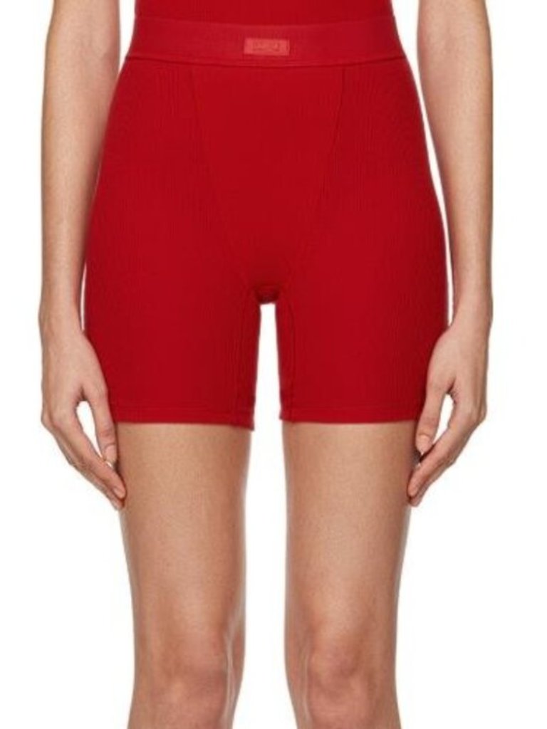 Skims Women's Cotton Rib Boxer Size M In Cranberry
